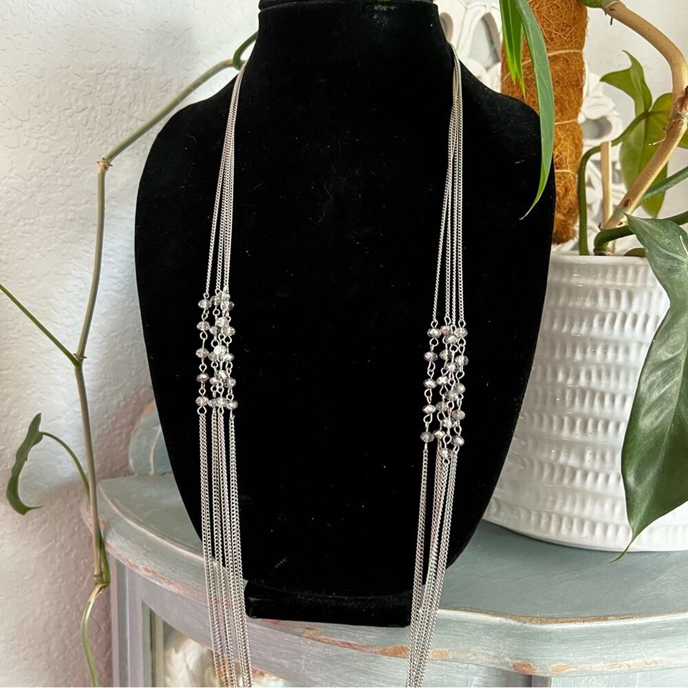 Silver Tone Long Beaded Multi Strand Necklace - Picture 3 of 7
